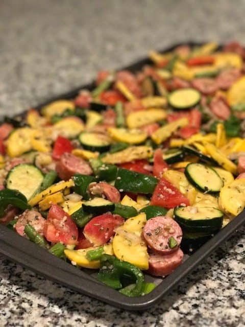 Roasted Vegetables and Chicken Sausage